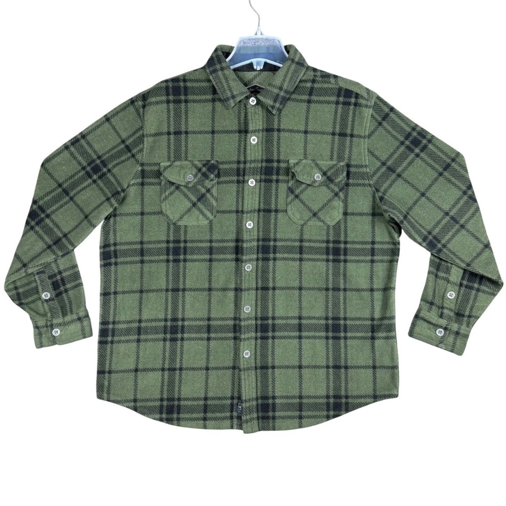 Freedom Foundry Men's L Green Black Plaid Fleece Button Down Shirt Gorpcore
